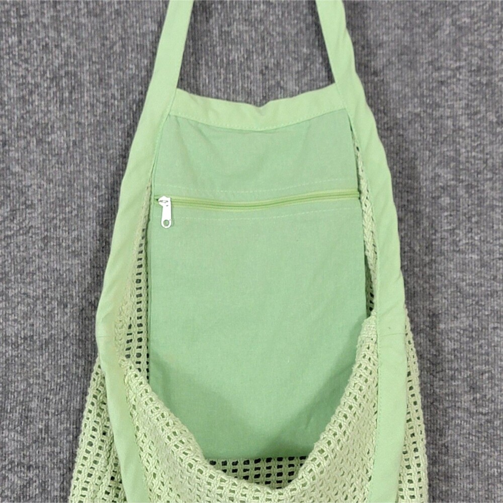 Sand Cloud Crochet Tote Green 100% Organic Cotton Mesh Boho Market Shoulder Bag - Picture 9 of 11